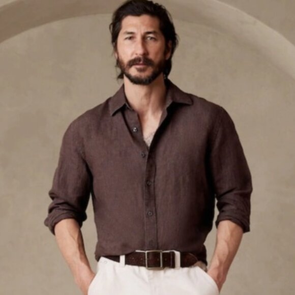 Banana Republic Other - Banana Republic Button Up Shirt Mens M Brown 100% Linen Relaxed Travel Vacation